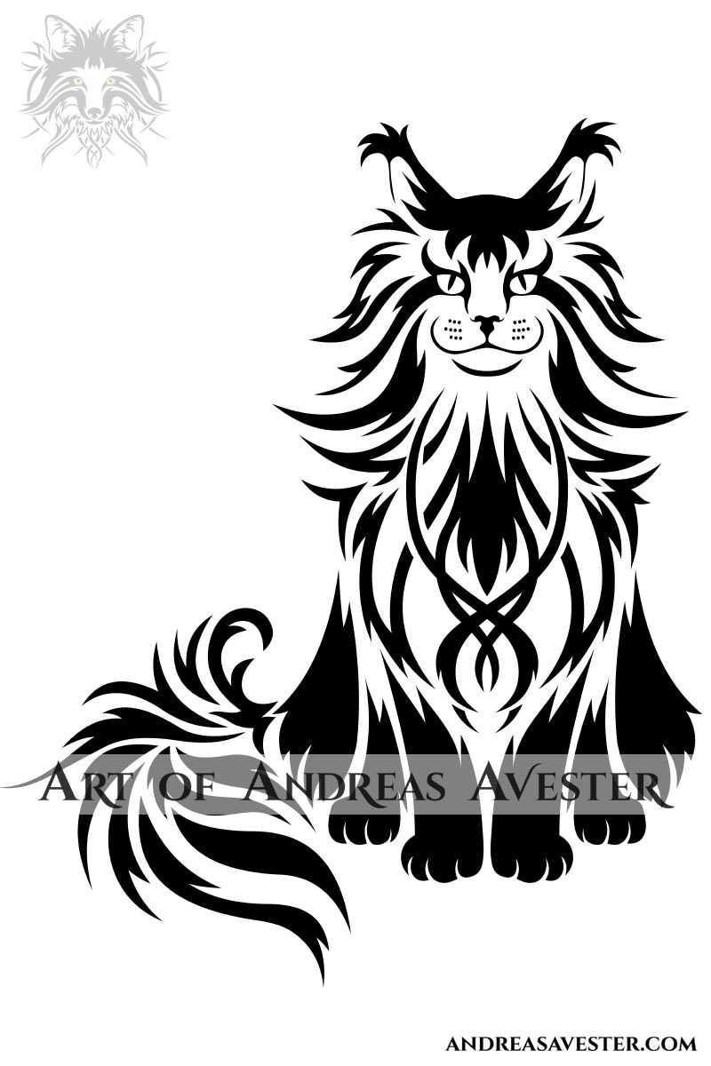 Maine Coon cat logotype tribal artwork