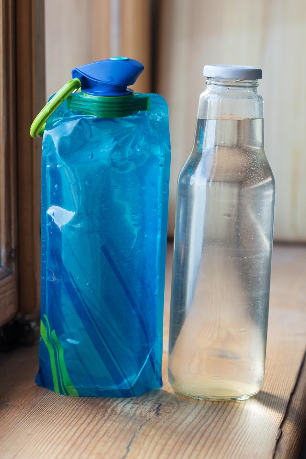 Reusable water bottles.