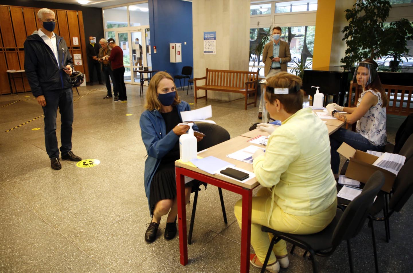 Inside a polling station.