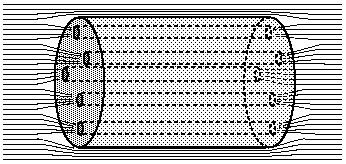 An image of a superconducting cylinder. When a magnetic field is applied, it is confined to thin tubes through the cylinder, referred to as vortices.