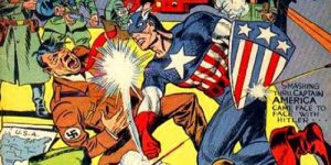 A picture of Captain America punching Hitler