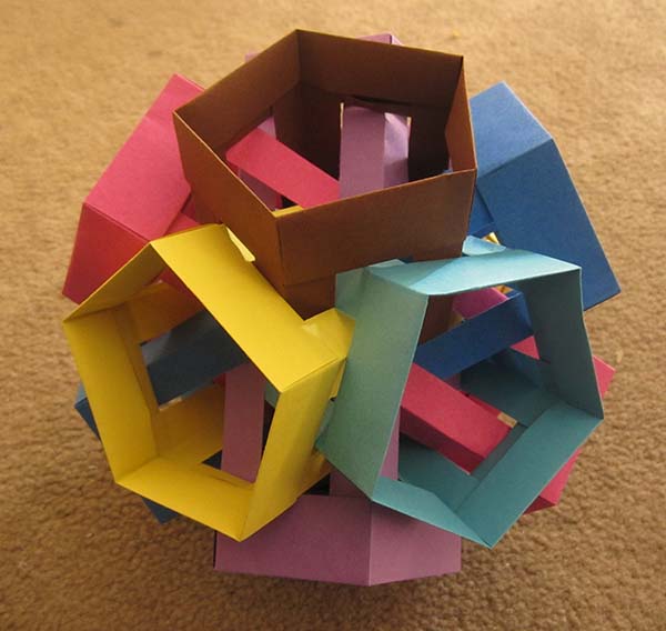 Six intersecting pentagonal prisms