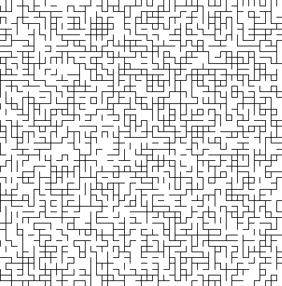 A square grid of lines where only half of the line segments are randomly drawn