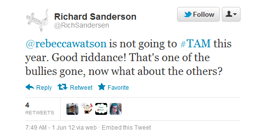 RichSandersen calls Rebecca Watson a "bully"