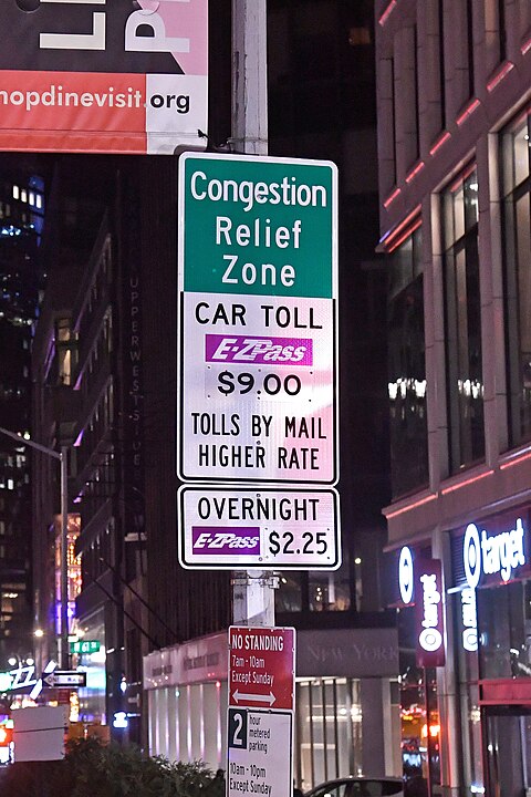 A road sign announcing NYC's Congestion Relief Zone