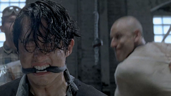 glenn from the walking dead, gagged and about to be murdered