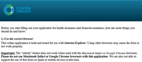 Oregon health exchange requires Microsoft Internet Explorer!