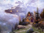 Star Destroyer cruising past a Kinkade cottage