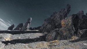 The rock spires on Mount Cory.