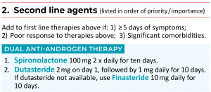 DUAL ANTI-ANDROGEN THERAPY: Spironolactone 100 mg 2 x daily for ten days.