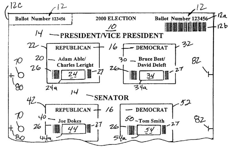 Illustration of Chaum Voting card with bar codes